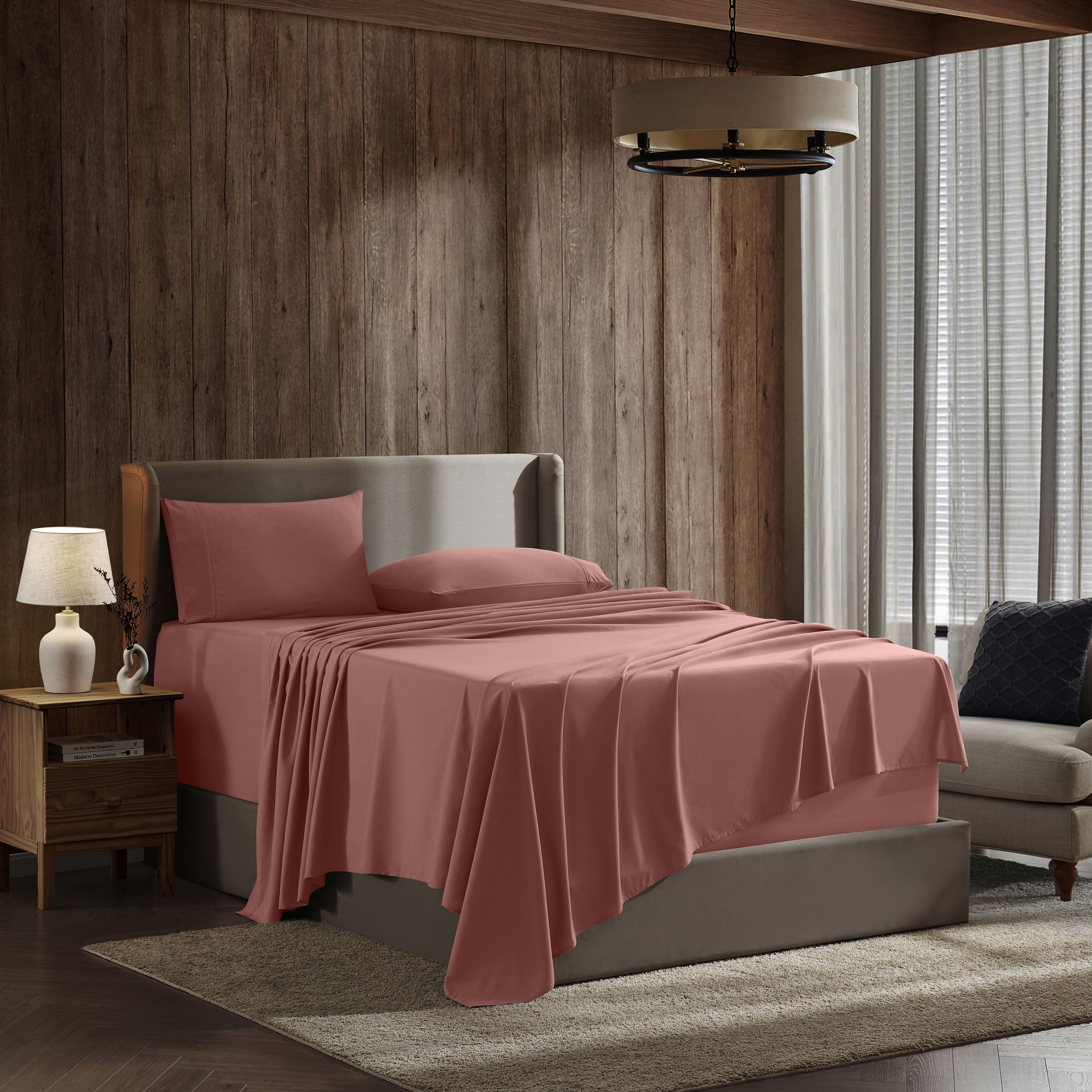 LammaLoe Extra Deep Pocket King Sheets Set, 4 Piece, Fits 18"-24" Mattress, Breathable & Extra Soft Bed Sheets, Pink Clay
