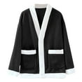 thumbnail image 5 of Wang6 Womens Plus Size Cardigans Loungewear Trendy Long Sleeve Open Front Button Jacket Winter V Neck Outwear Tops with Pocket Black L, 5 of 5