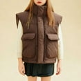 thumbnail image 2 of SuTry Kids Solid Color Hooded Sleeveless Lightweight Down Vest Warm Fall Winter Thermal Outerwear for Children 3-15 Years(Brown#2,12-13 Years), 2 of 9