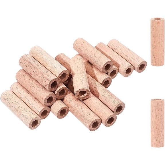 20 Pcs Wooden Craft Blocks - Cylinders 1.96x0.59 Round Sticks - Model Building Carving Home Decor - Hole: 0.31 Mixed ColorDIY