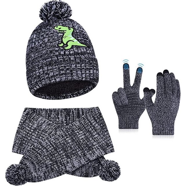 Gorros de punto para niños de otoño e invierno, bufandas, guantes, gorros con copos de nieve, gorros con estampado de coches de dibujos animados, para mantenerse abrigados