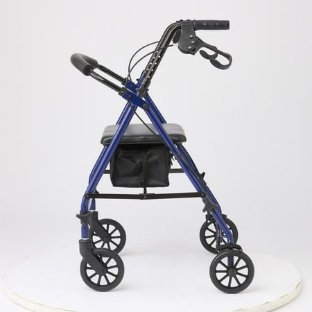 Condition photo showing New/Like New for medline rollator walker with seat, steel rolling walker with 6-inch wheels supports up to 350 lbs, medical walker, blue