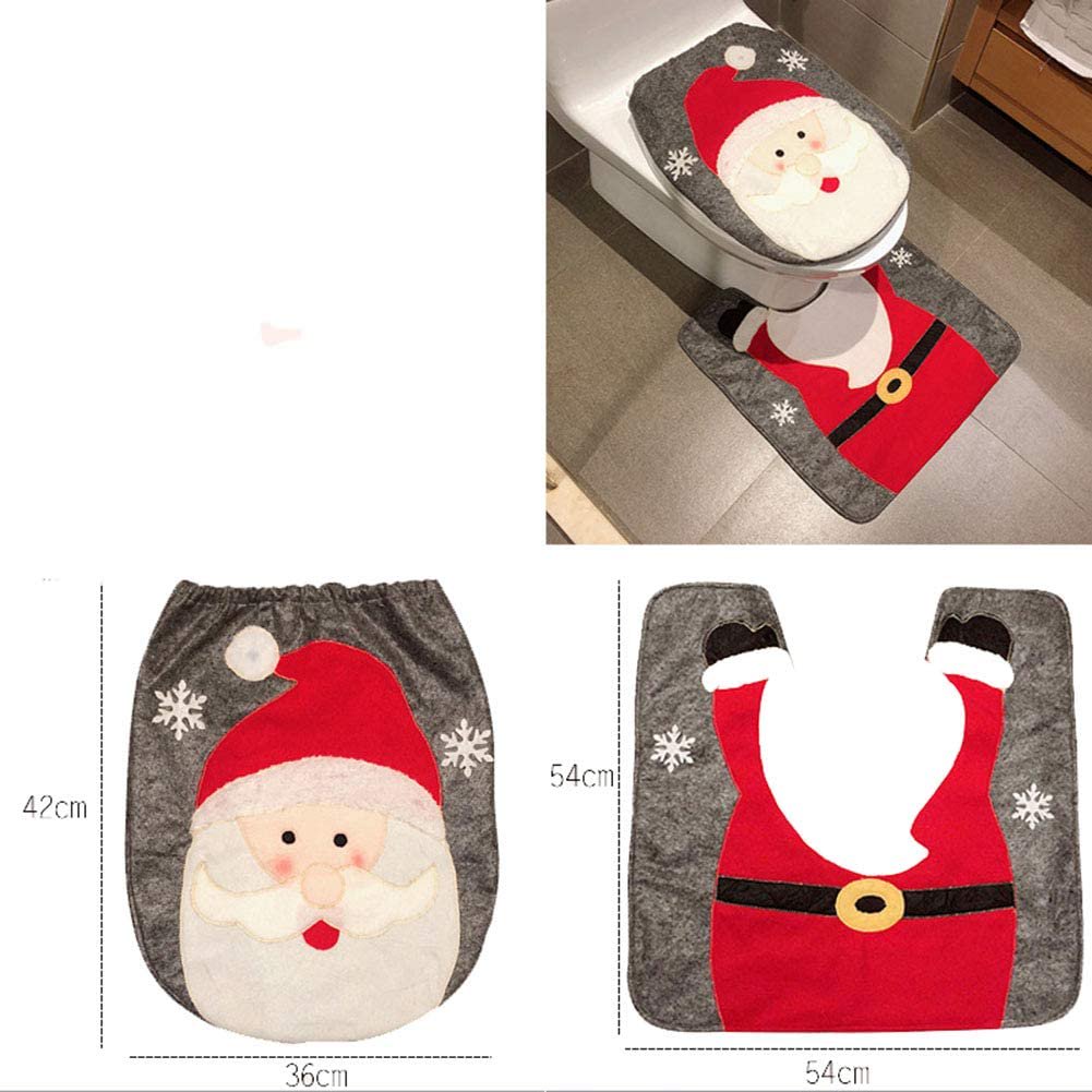 Glaxcidy Christmas Toilet Seat Decoration, Santa Toilet Seat Cover Set Of 3 Including Toilet
