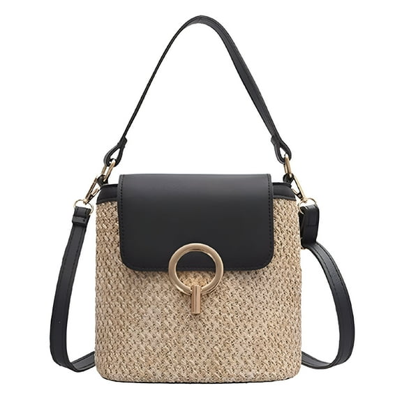TELOLY Casual Straw Women Shoulder Crossbody Bags Handbag Purses Summer Beach Messenger Travel Bag-Black