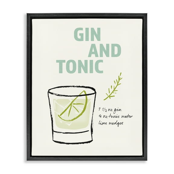 Stupell Industries Gin & Tonic Recipe Food & Beverage Painting Black Floater Framed Art Print Wall Art, 17 x 21