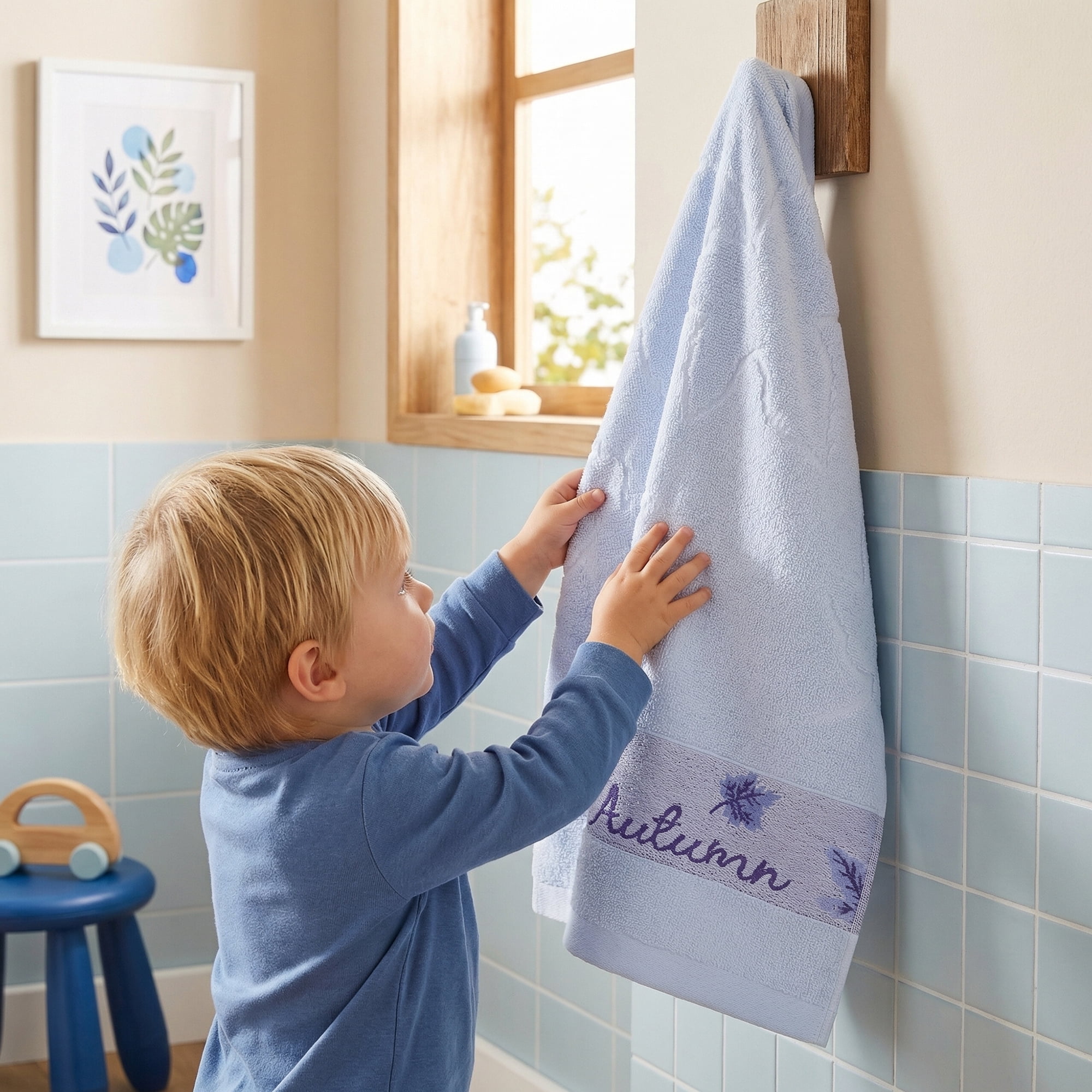 Unique Bargains Maple Leaf Jacquard Soft Absorbent Quick Dry Towels Blue 2pk