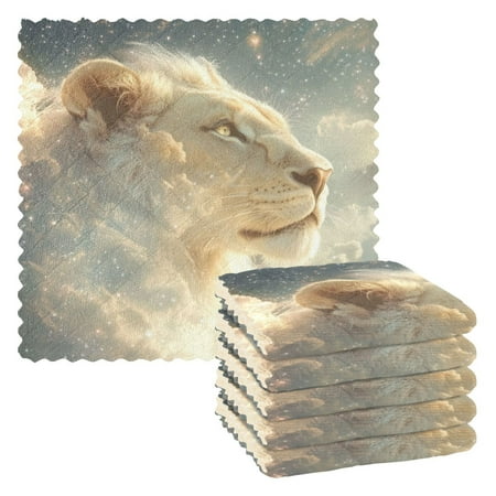 

WOBOGO Lion in The Clouds Pattern Kitchen Towels 6pcs Ultra Soft Absorbent Quick Drying Dish Cloths 11×11inch