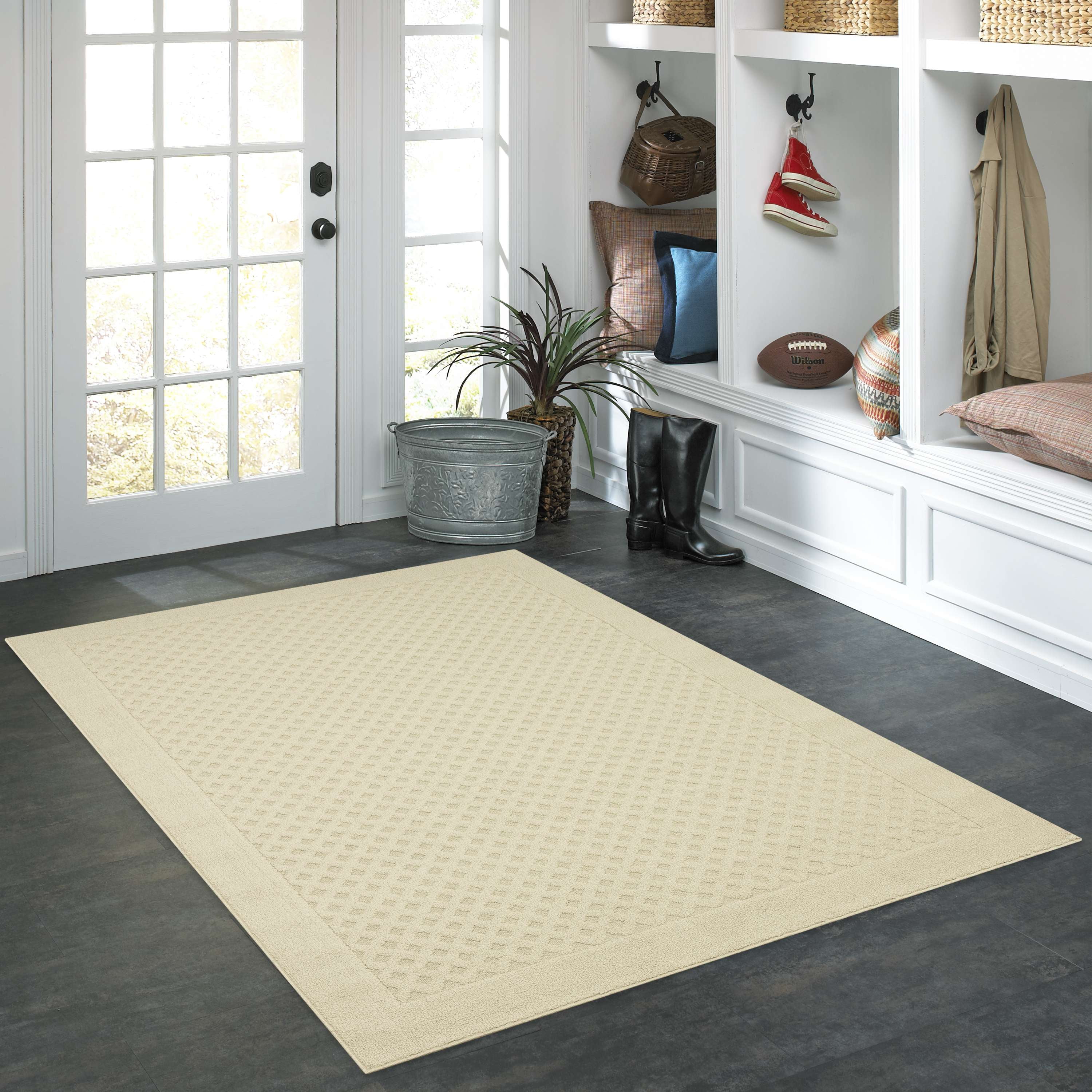 Mainstays Dylan Solid Diamond Olefin Beige Indoor Area Rug, 4'x5'4"