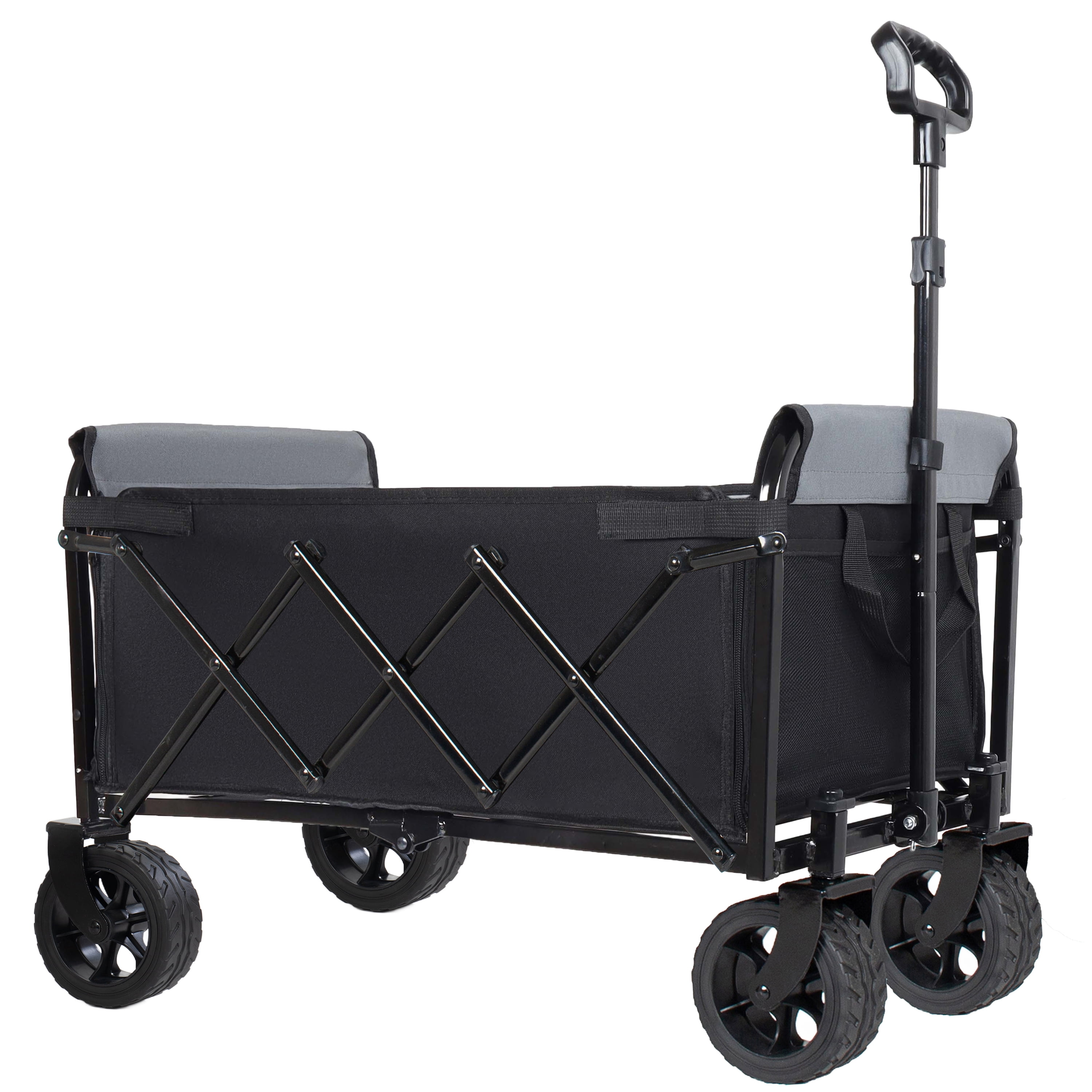 5×2 Inch Wide Wheels Folding Wagon, All-in-One Convertible Trolley with Full-Side Opening & Dog Leash, Collapsible Utility Cart for Camping, Beach, Shopping, Outdoor Use