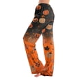 thumbnail image 4 of Women's Fall Wide Leg Pants, Pumpkin Printed Halloween Pajama, Elastic Waist Pants Casual Lounge Bottoms, 4 of 5