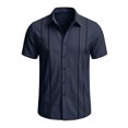 thumbnail image 3 of SHTXOZHI Men's Cuban Guayabera Shirt Short Sleeve Button Down Plus Size Shirts Wedding Summer Beach Tops, 3 of 6