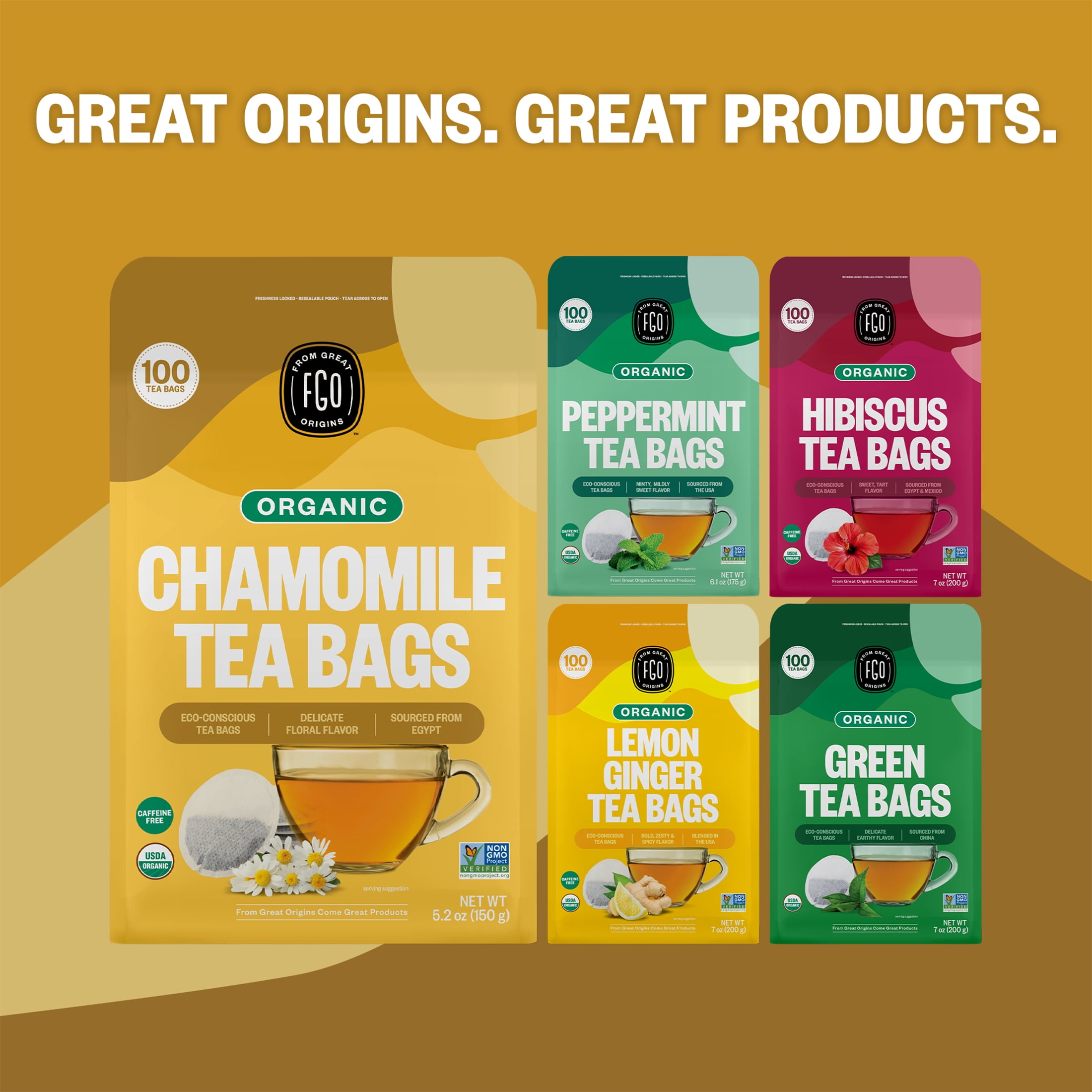 FGO Chamomile Tea, Organic, Eco-Conscious Tea Bags (100 Count)