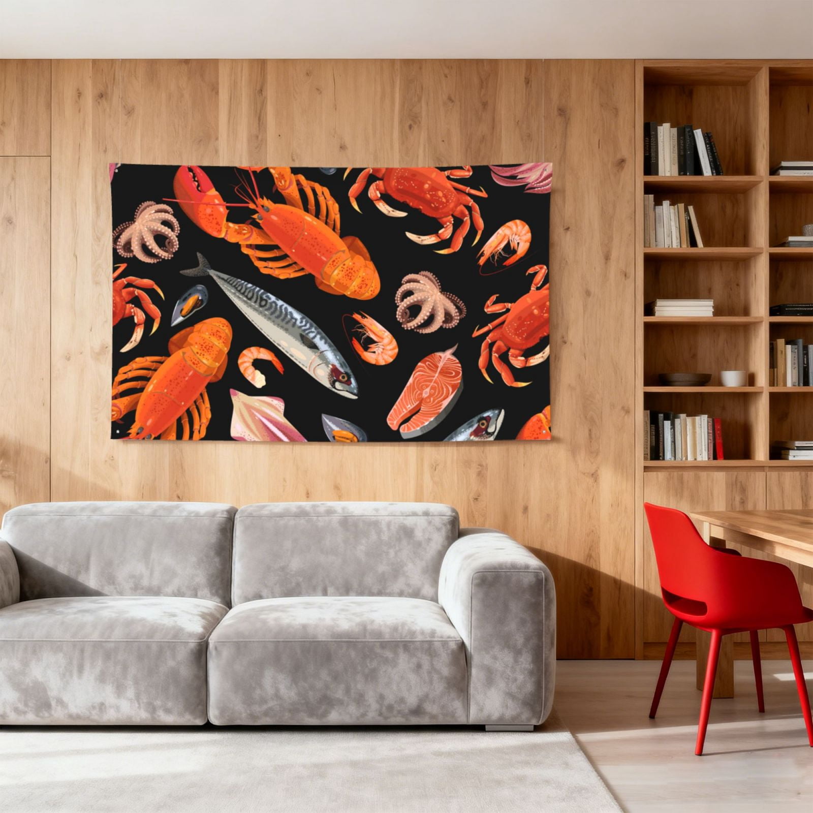 Seafood Pattern Crayfish Crab Shrimp Four Hole Decorated Banner Flag for Garden Yard Home Decoration Indoor Outdoor 4x6 Ft