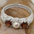 thumbnail image 5 of LBG British Made 14k White Gold ring with Cultured Pearl & Garnet Womens Engagement Ring - 33 size options - Size 9.75, 5 of 7