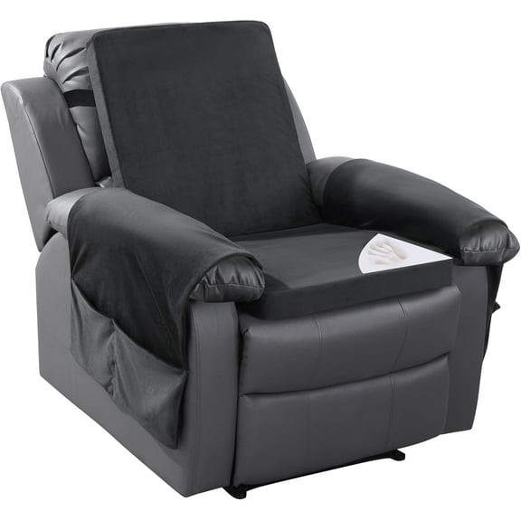 Recliner Chair Cushion for Elderly with Lumbar Support Pillow & Recliner Armrest Cover, 20"x20" Memory Foam Seat Cushion Non-Slip & Supportive, Machine Washable, Black