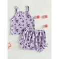 thumbnail image 2 of Conjuntos de verano para bebé niña, top de canalé sin mangas con volantes y pantalón corto de cintura alta con flores, 2 of 4