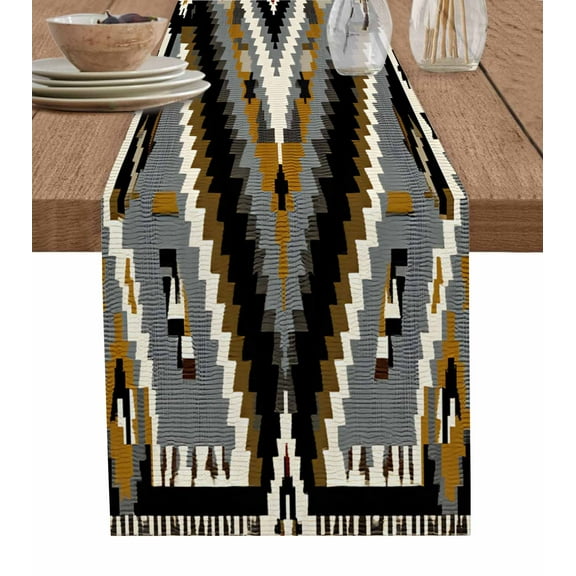 Vintage Southwest Table Runner-Cotton Linen- 72 Inch Holiday Dresser Scarves, Aztec Ethnic Tribal Geometric Farmhouse Tablerunner for Kitchen Coffee/Dining Living Room Dinner Scarf Décor 13x72