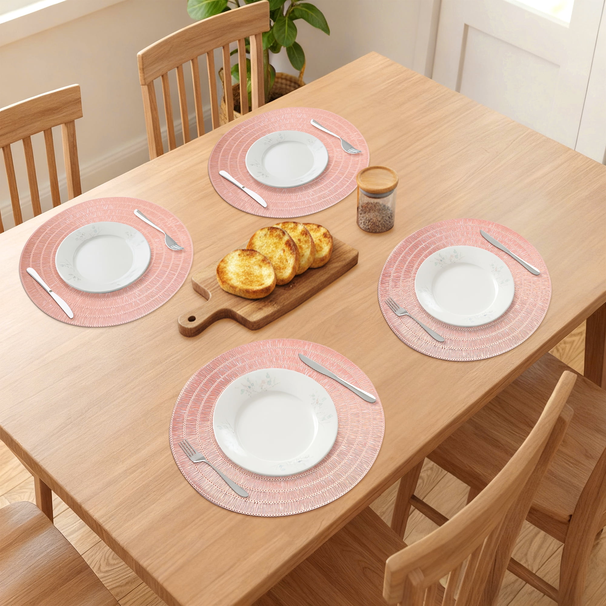 Unique Bargains Set of 6 Rustic Woven Placemats for Dining Table Decor Indoor Rose Gold