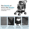 thumbnail image 3 of CL.HPAHKL 3 in 1 Dog Stroller For Medium Small Dogs Cats, 4 Wheels Folding Cat Stroller Pet Stroller with Removable Carrier, Portable Dog Cat Cage Jogger Stroller with Storage Lightweight for Travel, 3 of 7