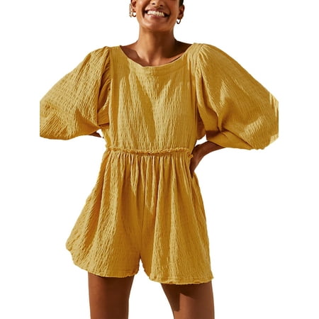 

Ladies Loose Playsuit with Solid Long Sleeves for Summer
