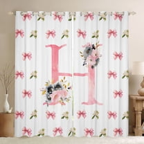 Homewish Letter H Monogrammed Black Out Curtains,Girls Kawaii Bowtie Curtains Pack of 2 (42x63 Each),Pink White Bedroom Curtains For Princess Kids,Microfiber Room Decorative