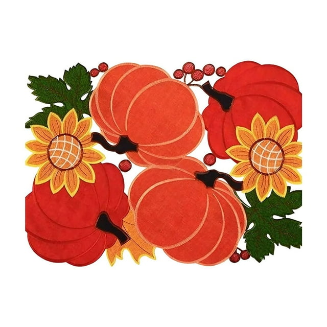 Thanksgiving Table Decorations Embroidered Pumpkin Table Runner Thanksgiving Fall Decor Hollow Cut Table Mat 16.93Inch Or 33.46Inch Fall Season Centerpiece Fall Table Runner