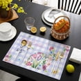 thumbnail image 3 of Easter Bunny Placemats Set of 4, Spring Flower Daisy Tulips Purple Plaid Placemats for Dining Table, Place Mats for Kitchen Tabletop, Waterproof Wipeable Dining Table Mats Set, 3 of 9
