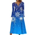thumbnail image 2 of FcBaudy Robe Longue à Manches Longues Col Rond Longueur Genou, Robes pour Femmes, Robes d'Été pour Femmes Bouton Décontracté Imprimé de Noël Plissé Manches Longues Col Rond Longueur Genou Robe Femme, 2 of 4