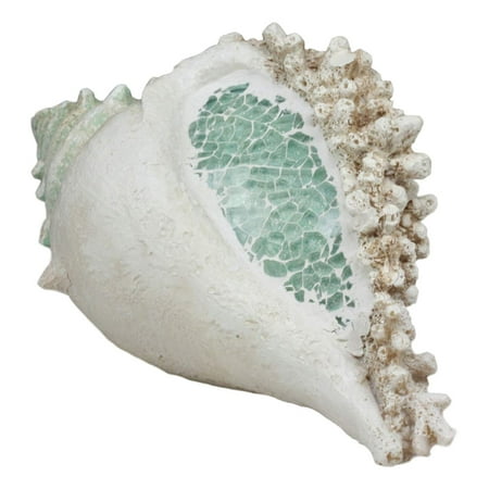 Ebros Large Ocean Sea Shell Conch Corals Statue with Mosaic Crushed Glass 7
