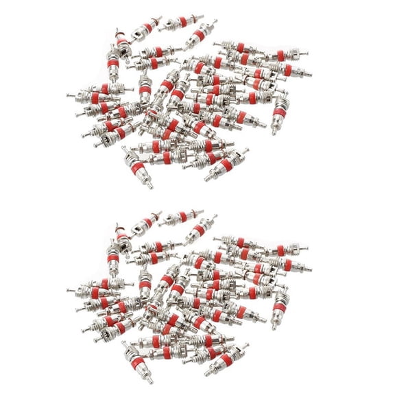 100 Pcs Car Bike Motorcycle Rubber Hose Tubeless Type Valve Insert Valve Core,100 x Car tire valve core,Silver Tone & Red