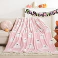 thumbnail image 7 of Throw Blanket Halloween Blanket with White Pink Throw Blankets for Bed and Couch Soft Fluffy Fleece Blanket Pink Ghost, 7 of 7