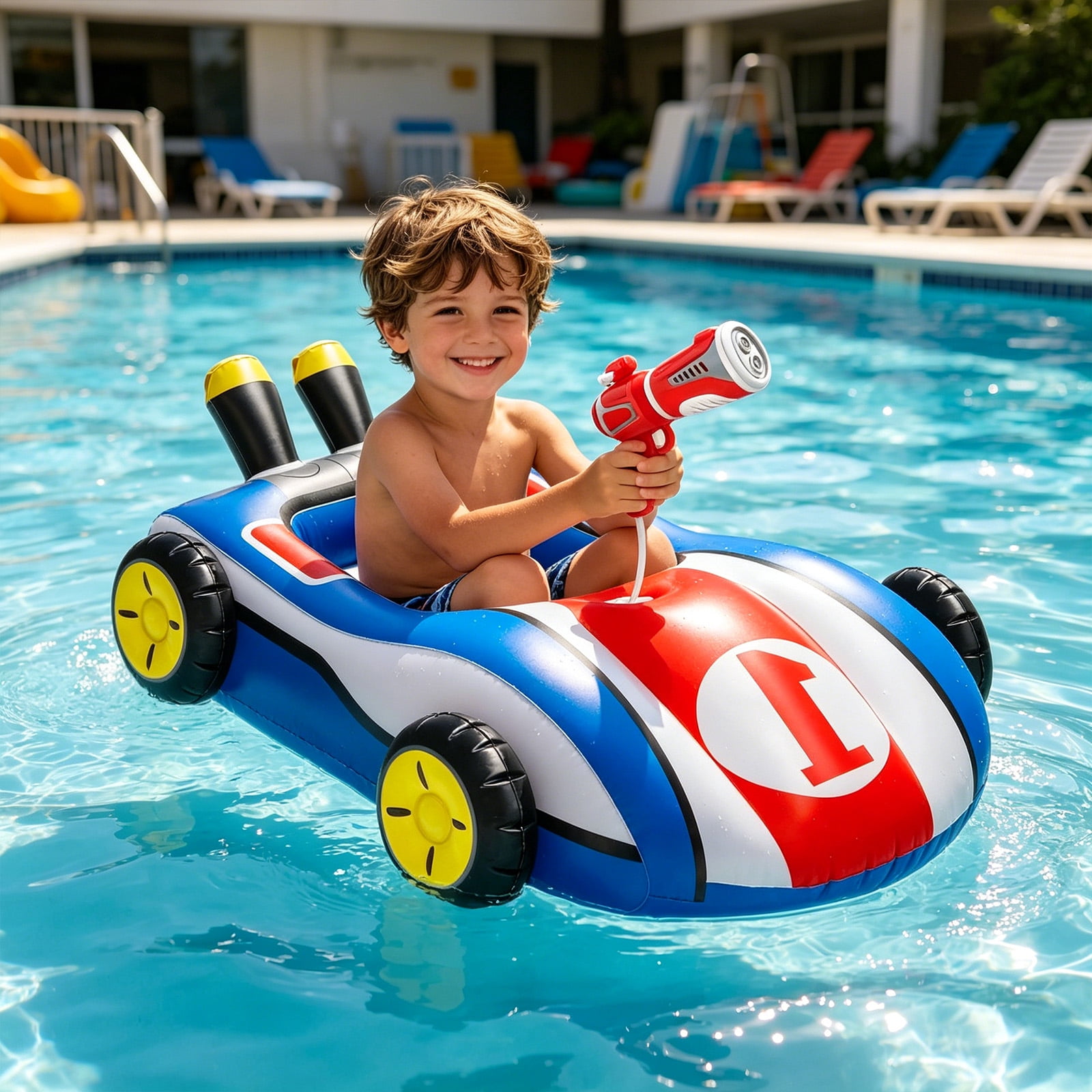 Pool Floats K-ids Toys with Water Gun - Inflatable Ride-on Pool Toys for Ki-ds Race Car Tod-dlers Pool Float Summer Outdoor Swimming Pool Toys Games for Users Fun Summer Water Toys B