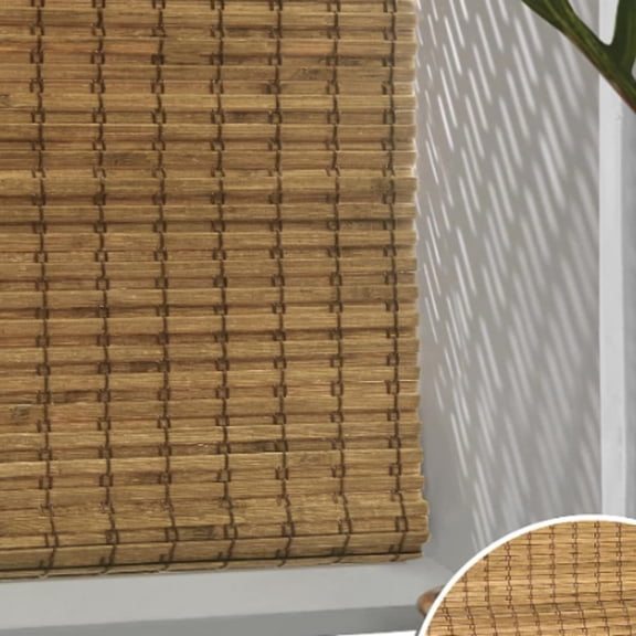 Cordless Bamboo Roman Shades, Privacy Blinds for Interior Windows, Room Darkening Roll Up Bamboo Blinds for Home & Patio, 22.5" W x 48" H, Highfield Teak