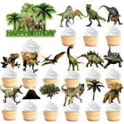 VARACL Dinosaur Cupcake PresNok Toppers Kit - 31PCS Realistic Dinosaur Birthday Decorations with Happy Birthday Banner, Dino Cake Topper Party Supplies for Kids Boys Girls Cake Decorations