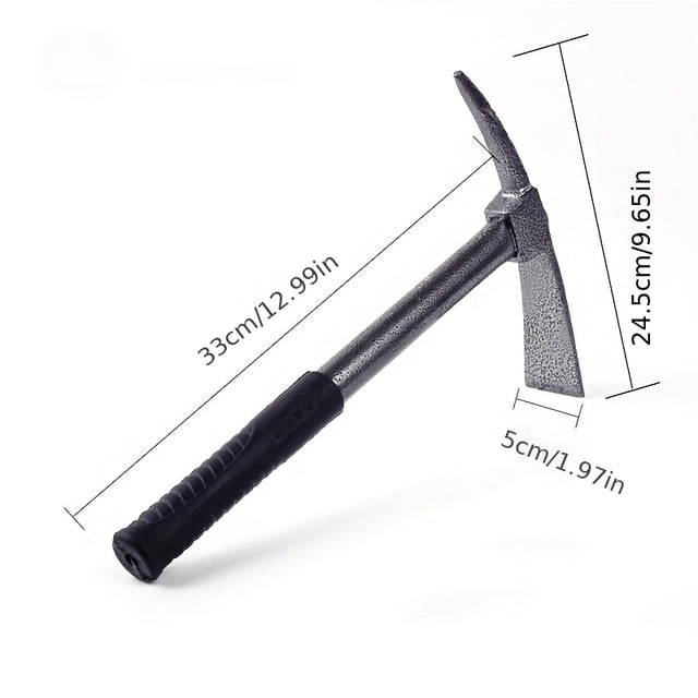 Mini Pick Mattock with Rubber Grip Handle - 33cm Carbon Steel Gardening Tool for Digging, Cultivating & Prospecting