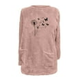 thumbnail image 3 of MELDVDIB Womens Sweatshirt Fuzzy Fleece Fashion Print Mid-Length Crewneck Sweatshirt Fall Winter Long Sleeve Oversized Pullover Tops with Pocket, 3 of 4