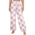 thumbnail image 2 of Lenpel Women's Fuzzy Fleece Pajama Pants Elastic High Waisted Plaid Wide Leg Plush Lounge Pants Warm Cozy Pj Bottoms with Pockets(Pink,Medium), 2 of 5