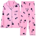 thumbnail image 2 of Guieoi Pajamas Sets for Women 2pc Women Casual Loose Printed Button Trundown Collar Long Sleeved Cardigan Pants Pajama Sets Pink XS, 2 of 4