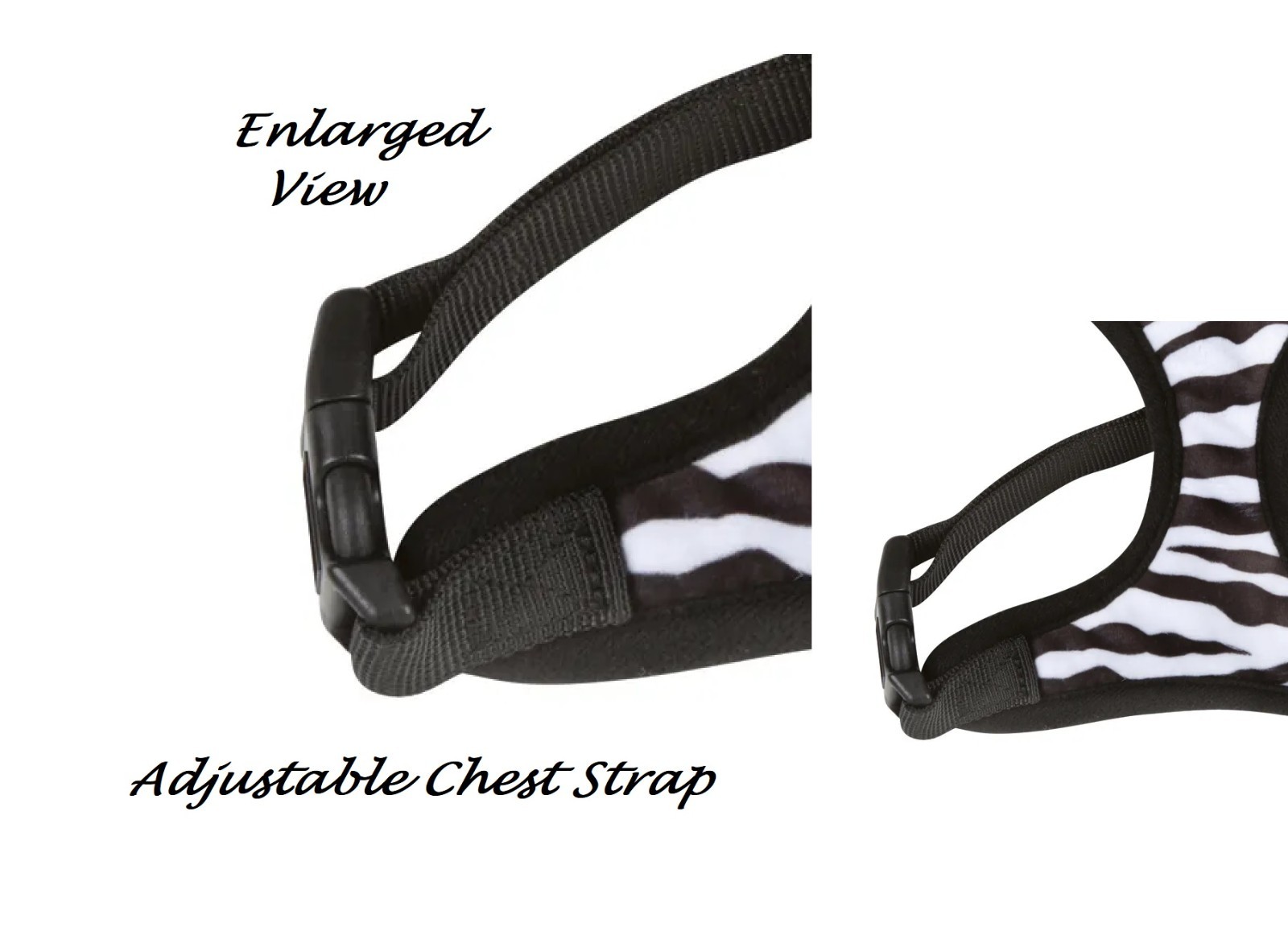 Small Breed Dog Harness Cheetah or Zebra Plush Adjustable Chest Strap and D Ring (Zebra - Medium)