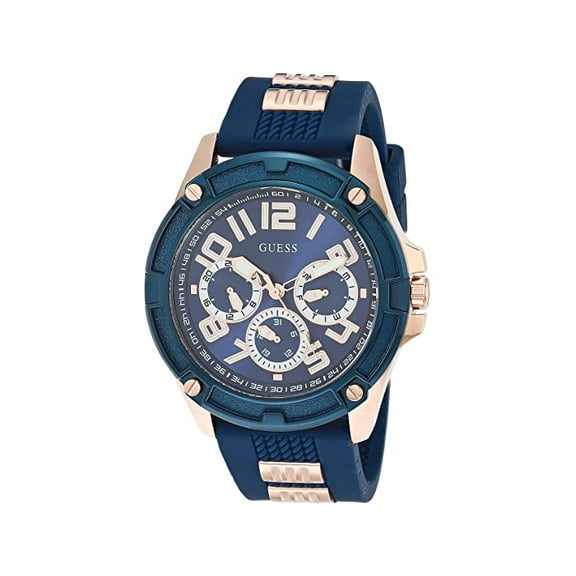 Guess Men's Rose Gold-Tone Stainless Steel & Blue Silicone Strap Watch - GW0051G3