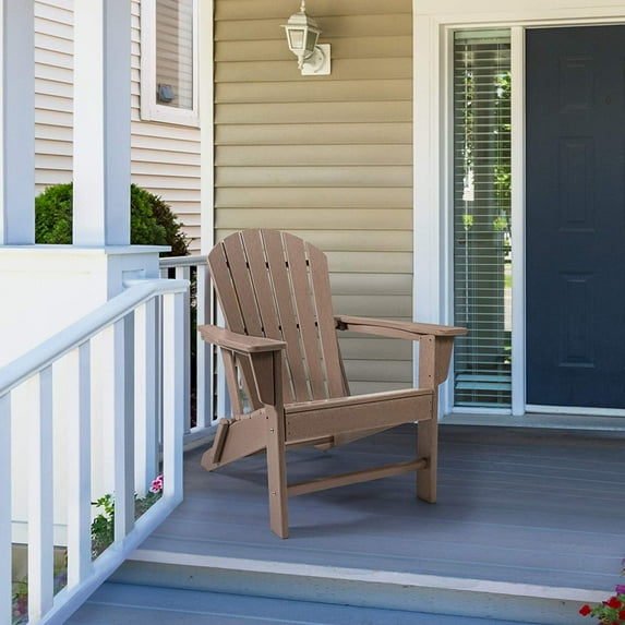 MOBICIA Folding Adirondack Chair Outdoor, HDPE Poly Lumber Weather Resistant Patio Chairs for Garden, Deck, Backyard, Lawn Furniture, Easy Maintenance & Classic Adirondack Chairs Design, Coffee Color
