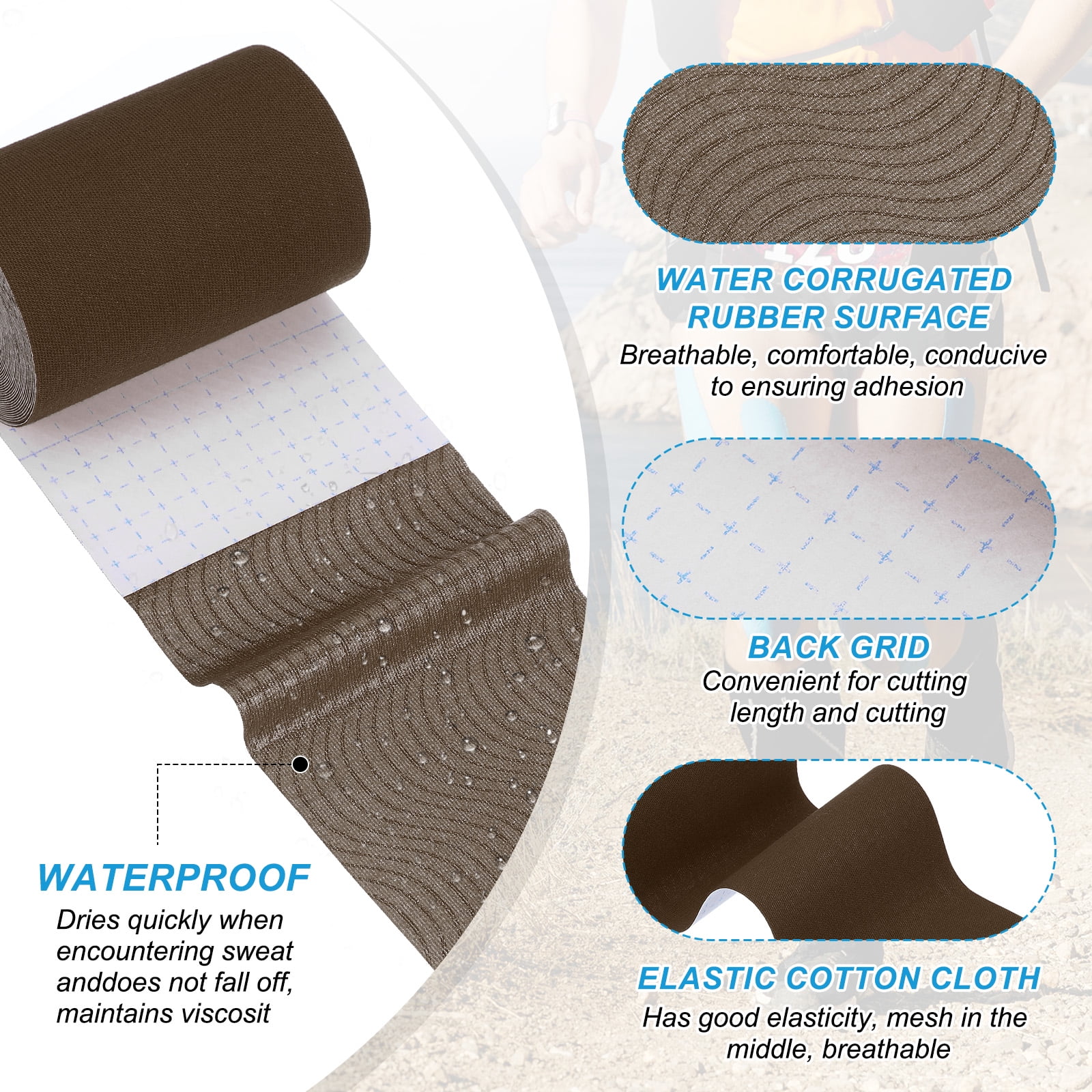 Uxcell Kinesiology Tape, Adhesive Cotton Sports Muscle Support Tape Waterproof Elastic Tape for Knee Ankle Wrist Coffee Color