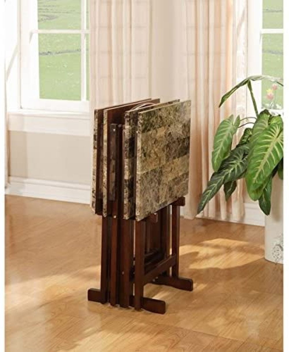 TaliaPosy Tray Table Set Faux Marble Brown 5 Piece Set