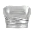 thumbnail image 4 of XIAONU Women's Tube Top Crop Top Ruched Slim-Fit Strapless Blouse Night Out Shiny Party-Wear Stretch Top, 4 of 4