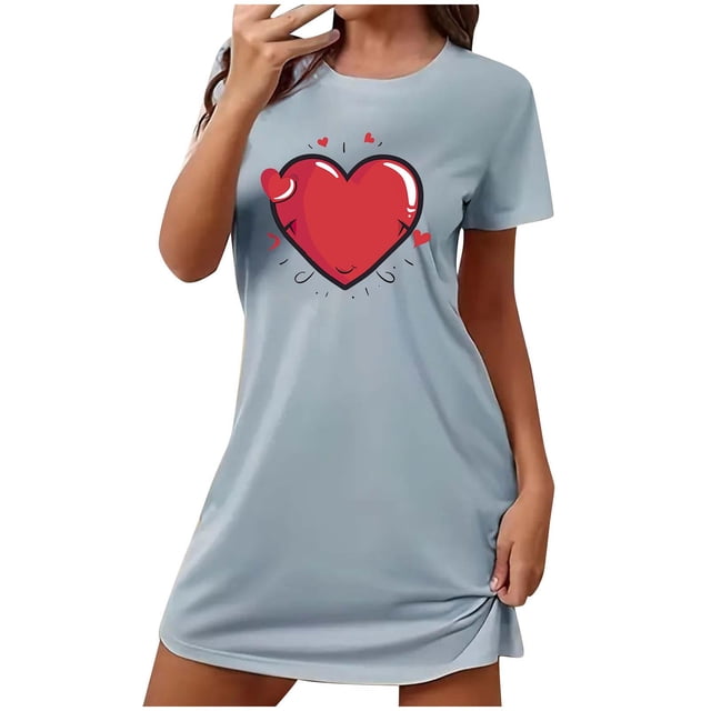 Tnhcen Robe de Nuit à Manches Courtes pour Femmes Grande Taille Col Rond Imprimé devant Robe Courte Polyester Spandex Doux P-2TG pour Maison/détente Confortable