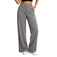 thumbnail image 2 of KIHOUT Women High Waisted Straight Leg Pants with Double Layer 4 Way Stretch Elastic Waistband Side Pockets Solid Color Casual Workwear Trousers, 2 of 5