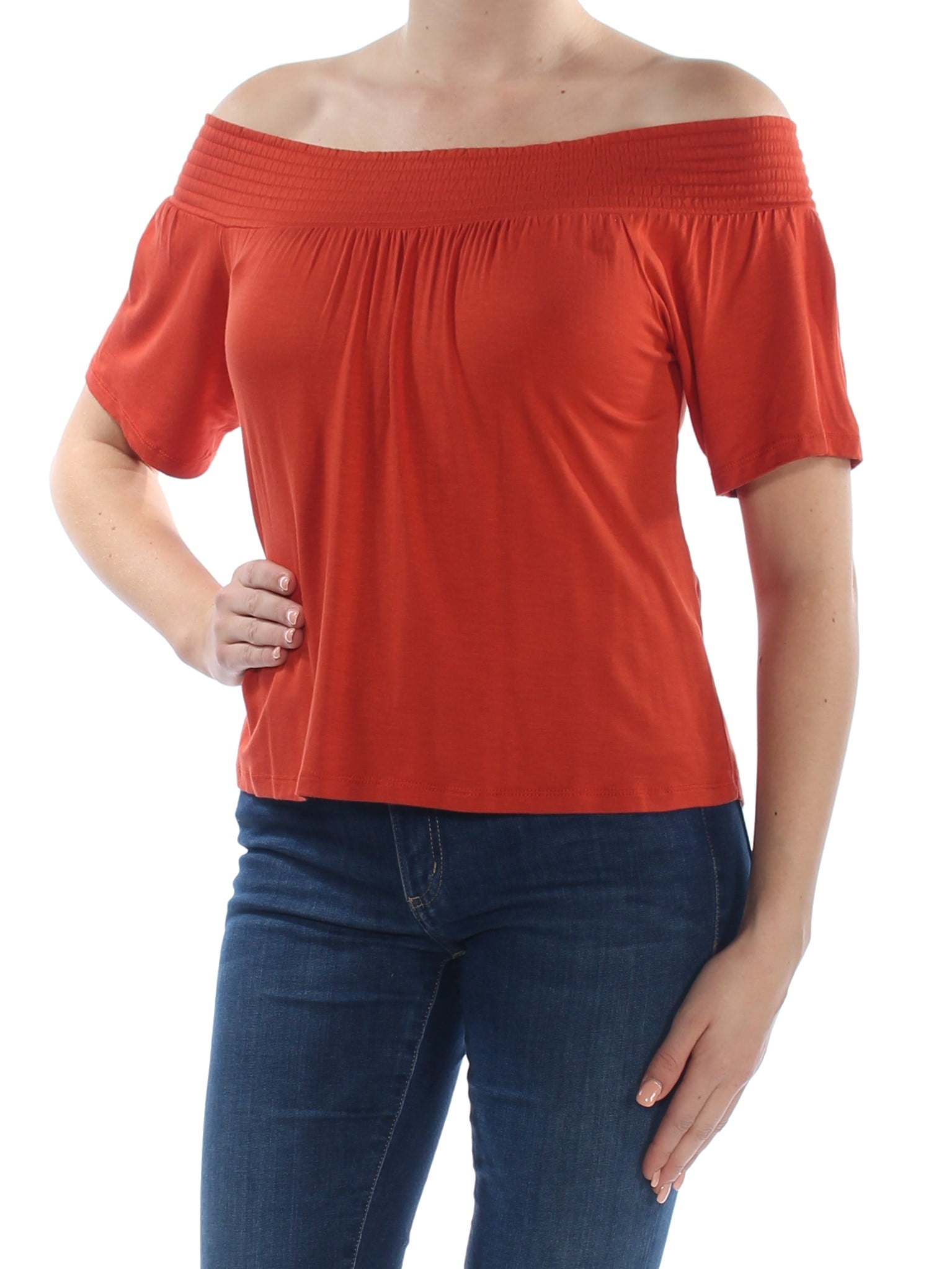 Ultra Flirt - ULTRA FLIRT Womens Orange Short Sleeve Off Shoulder ...