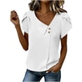 thumbnail image 5 of 100% Cotton Blouses for Women V-Neck Button Short Sleeve Shirts Solid Color Pullover Casual Plus Size Summer Tops,Size S-2XL, 5 of 6