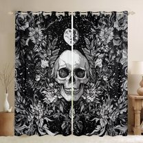 Homewish Spooky Skull Black Out Curtains,Gothic Skeleton Curtains Pack of 2 (42x63 Each),Rustic Flower Print Bedroom Curtains For Men Women,Breathable Home Decor