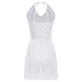thumbnail image 5 of SiiRoh Womens Sparkly Rhinestone Dance Jumpsuit Halter Neck Sleeveless Fringed Tango Latin Leotard White S, 5 of 6